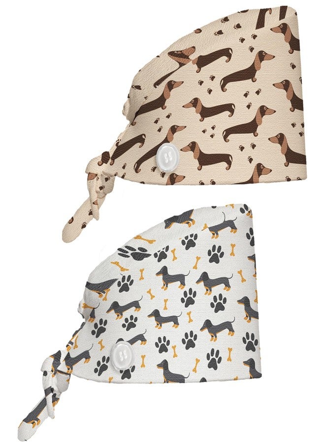 IGPPDO Cute Dachshund Unisex Scrub Cap with Sweatband - Adjustable Tie Back Surgical Hat for Men and Women, 2 Pcs Working Nurse Cap - Image 1